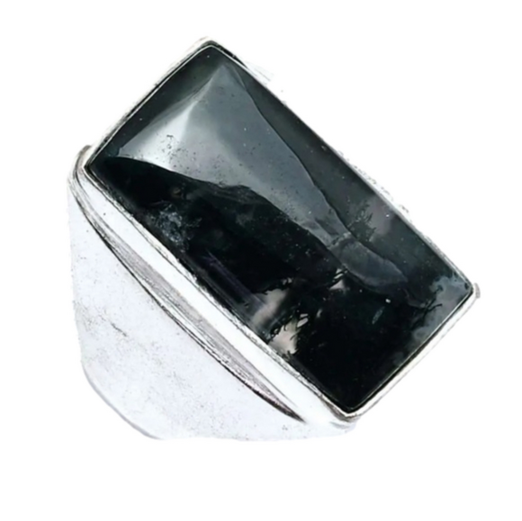 Moss Agate 925 Unisex Gemstone Ring size 8.75 - Picture 3 of 4